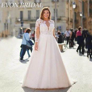 EVON BRIDAL Элегантное Свадебное платье Оверсайз с длинными рукавами и аппликацией на спине, Сшитое на заказ Vestidos De Novia Talla Grande