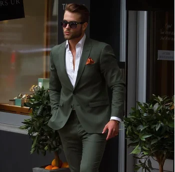 Повседневные стильные темно-зеленые мужские костюмы 2023 года, приталенный смокинг жениха, модный роскошный свадебный костюм на заказ, комплект из 2 предметов (куртка + брюки)