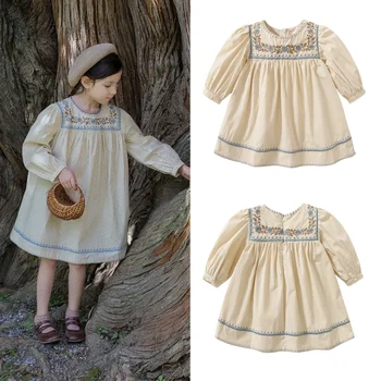 Детское повседневное платье Unishuni Encanto Vestidos для девочек, летнее платье, вышитые детские платья, платье с длинными рукавами и манжетами