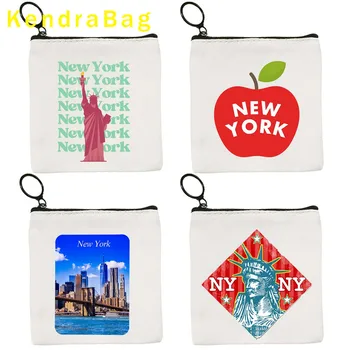 Винтажный Бруклинский мост Нью-Йорк, Нью-Йорк, Сердце Большого Яблока, Статуя Свободы, США, холщовый кошелек для ключей, сумка для карт, кошелек на молнии