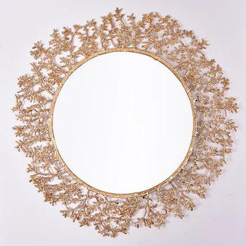 Латунный круглый декоративный консольный столик для ванной комнаты с зеркалом