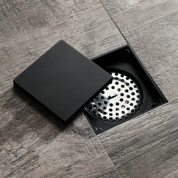 Сливное отверстие в полу ванной комнаты, черная латунь, 10 Х 10 см, сливное отверстие в душе, умывальник, ванная комната, невидимая крышка для слива, квадратный пол для мусора
