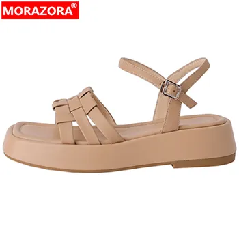 MORAZORA 2022 Новое поступление Ретро-обуви на плоской подошве Женские босоножки из натуральной кожи высшего качества Женская модельная обувь на платформе