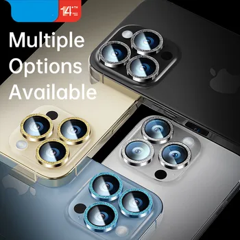 Защитная пленка для объектива камеры для iPhone 15 Pro Max с блестящим металлическим кольцом из закаленного стекла 9H для iPhone 15 Plus