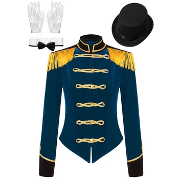 Женский косплей-костюм циркового мастера манежа на Хэллоуин, куртка с длинным рукавом и воротником-шляпой, перчатки для выступления карнавального шоумена