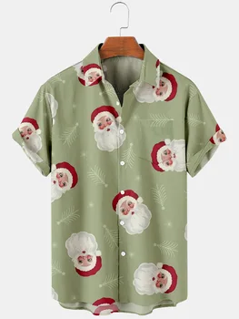 2021, мужской повседневный тренд, рождественский узор в стиле Харадзюку, Весенне-летняя клетчатая рубашка с коротким рукавом, Дизайн нагрудного кармана, Модная кнопка 4