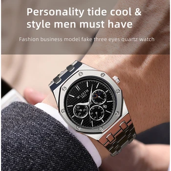 Новые классические деловые кварцевые водонепроницаемые повседневные мужские часы со стальным ремешком