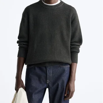 2023 Осенне-Зимний мужской Модный хит продаж, Новый свитер с непринужденной текстурой для поездок на работу, пуловер с круглым вырезом, минималистичный трикотаж