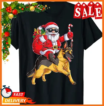 Рождественская футболка для мальчиков с немецкой овчаркой на Санта-Клаусе