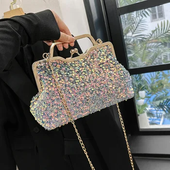 2023 Новая роскошная сумка с разноцветными блестками для женщин, дизайнерская сумка на цепочке, сумка через плечо, праздничный вечерний клатч, блестящий кошелек