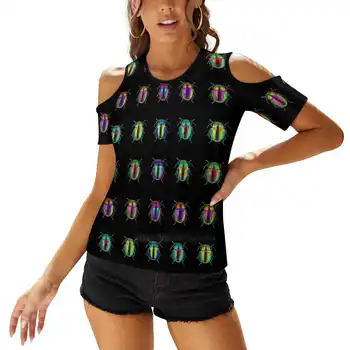 Яркая радужная женская футболка с принтом Dogbane Beetle, Летние повседневные топы, уличная футболка, женский топ в стиле бохо, красочный