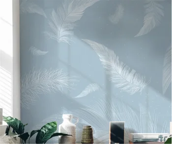 Креативные фотообои с голубыми перьями в скандинавском стиле гостиная ТВ фон обои Простая современная фреска на заказ papel de parede
