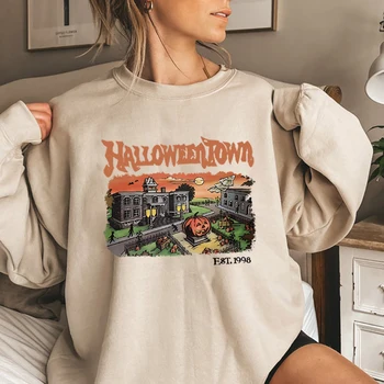 Ретро-HalloweenTown 1998, толстовка с круглым вырезом, рубашка на Хэллоуин, Забавный Свитер для вечеринки на Хэллоуин, Осенние футболки с тыквой, Подарок на Хэллоуин