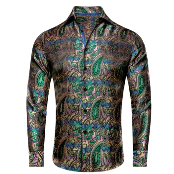 Дизайнерские шелковые мужские рубашки Hi-Tie, дышащая жаккардовая блузка с длинным рукавом и цветочным узором Пейсли, плотная мужская блузка для свадебных торжеств, плюс