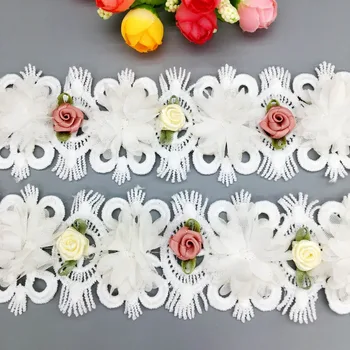 20х Африканский 3D старинные хлопок цветок розы кружевной отделкой, шифон ленты, аппликация ткань свадебное платье одежда DIY швейные ремесло