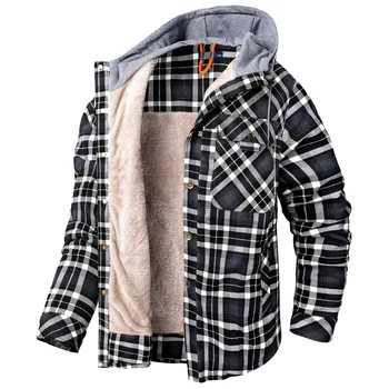 Зимняя мужская рубашка большого размера, куртка, хлопковое пальто, мужская плюшевая утолщенная, сохраняющая тепло клетчатая рубашка с капюшоном, размер США 2XL