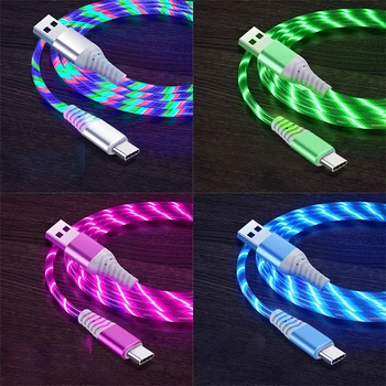 Светящийся кабель USB Type C 5A для быстрой зарядки Кабель для передачи данных Кабель для быстрой зарядки Светящийся светодиодный кабель Samsung Xiaomi iPhone Micro