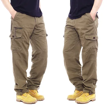 2023 Новый мужской хлопчатобумажный комбинезон, Мужские повседневные брюки с эластичной резинкой на талии, брюки большого размера, свободные брюки с несколькими карманами