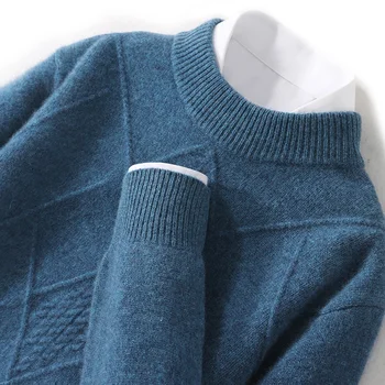 Новый осенне-зимний свитер из 100% мериносового кашемира, мужской толстый пуловер с круглым вырезом, свитер свободного кроя, нижняя рубашка