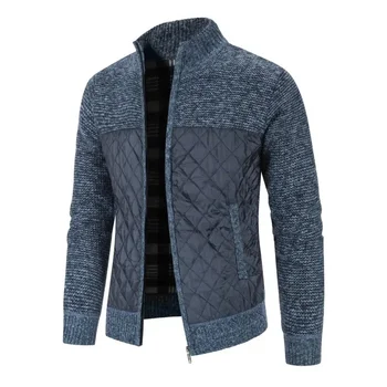 2023 Новая комбинация в клетку, подходящая по цвету, плюшевый повседневный мужской осенний свитер с воротником-стойкой