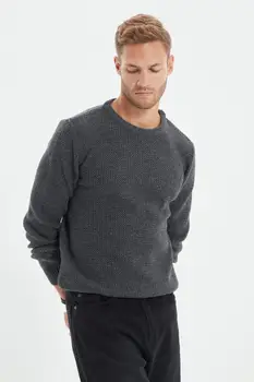 Модный мужской однотонный тонкий свитер с длинным рукавом