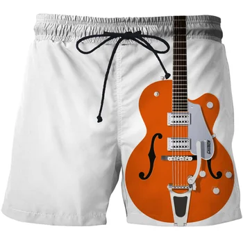 Гитара, музыкальный инструмент, Шорты с 3D принтом, мужские И женские Уличные повседневные короткие брюки Оверсайз, летние Крутые мужские шорты для плавания, пляжные шорты