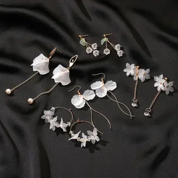 Женские Свадебные серьги Цветок из смолы, Жемчуг, кристалл, Длинные висячие серьги с кисточками, женские Модные простые серьги-капли в богемном стиле