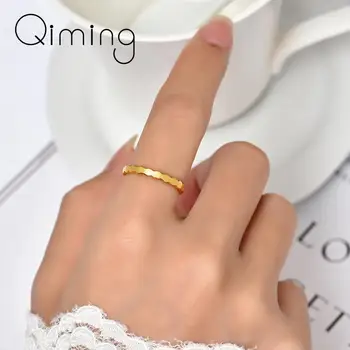 Простое золотое кольцо с геометрическими узорами золотого цвета для женщин и девочек, минималистичные ювелирные аксессуары Bague, прямая поставка
