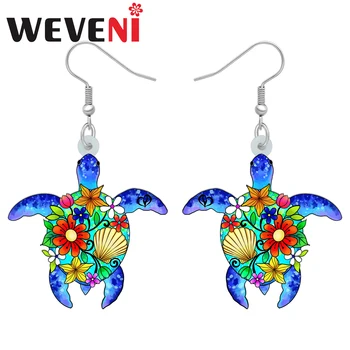 Акриловые цветы Weveni, украшения из синих морских черепах, серьги, милые подвески-подвески для женщин, подарки для детей и подростков, модные украшения