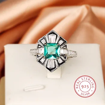 Красивое кольцо из стерлингового серебра 925 пробы для женщин, блестящие зеленые квадратные ювелирные изделия из циркона, модные украшения для вечеринок, Обручальное кольцо