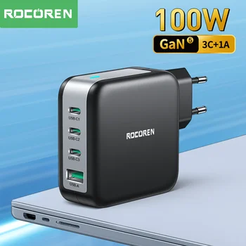 Rocoren 100 Вт GaN Зарядное Устройство PD QC 4,0 3,0 USB Быстрое Зарядное Устройство USB Type C Быстрая Зарядка Настольное Зарядное Устройство для iPhone 14 Pro Max Macbook