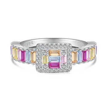 2023 Новое женское замкнутое кольцо из стерлингового серебра S925 с геометрическим цветным цирконом, модное универсальное кольцо