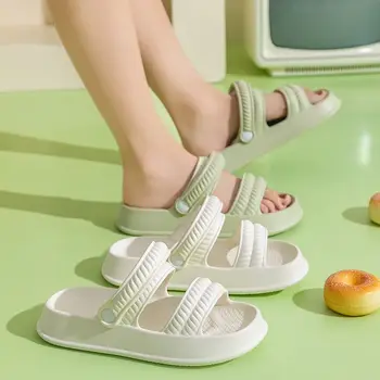 Пляжная обувь Зеленого цвета Лето 2023, Толстые розово-белые горки для ванной, Женские тапочки и сандалии на платформе, Новая мода I Vip