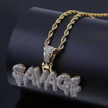 Мужские хип-хоп блестящие полные цирконы Sanage Ожерелье с английскими буквами Кулон Уличный рок Рэп крутые украшения