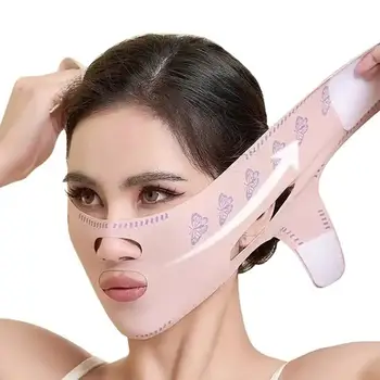 Уменьшите двойной подбородок, бандаж для коррекции V-образной линии, Дышащая повязка для лица на щеках, маска против морщин, V-образная подтяжка, бандаж от морщин Y4O7