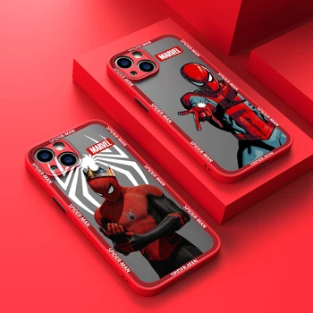 Художественный Чехол Для Телефона Marvel Hero SpiderMan Для iPhone 14 13 12 11 XS XR Pro MAX 8 7 6 Plus С Матовым Полупрозрачным Матовым Покрытием