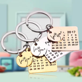 Персонализированный брелок для ключей с выгравированной календарной датой Брелок из нержавеющей стали Подарок на годовщину свадьбы для парня мужа
