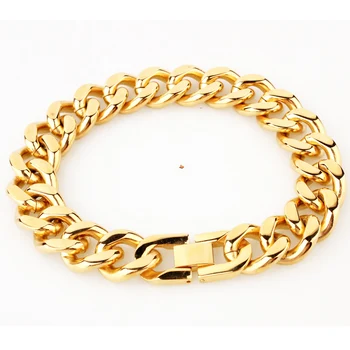 Модный новый браслет из нержавеющей стали с золотым звеном, мужские тяжелые браслеты шириной 12/15 мм, браслет-цепочка
