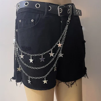 Металлическая панк-стальная многослойная цепочка, брелки со звездами для женщин, мужской кошелек для ключей на талии, Джинсы, брюки в стиле хип-хоп, цепочки для ремней, ювелирные аксессуары