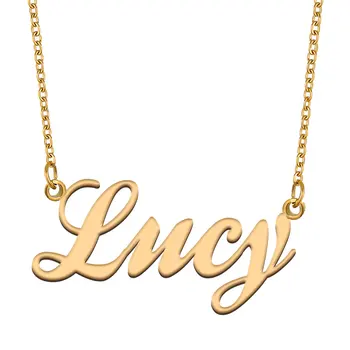 Ожерелье с именем Люси для женщин, ювелирные изделия из нержавеющей стали, позолоченная табличка с именем, Цепочка, подвеска, Подарок подруги для женщин