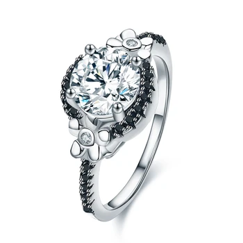 2024 Новый цветок, Ювелирные изделия серебряного цвета, Обручальные кольца с черной шпинелью для женщин, Обручальное кольцо Круглое Femme Bague C006