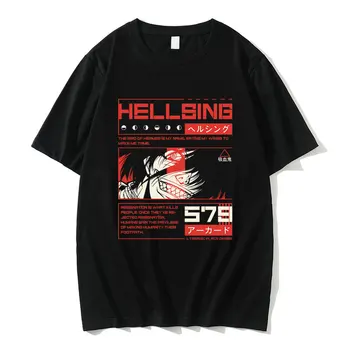 Футболка с графическим принтом вампира Хеллсинга из японского аниме Alucard Eyes, мужская модная черная футболка, мужские Женские модные повседневные футболки