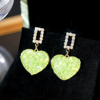 Изысканные женские серьги в форме сердца из зеленого хрусталя, легкие Роскошные Элегантные украшения для свадебной вечеринки для невесты, подарки