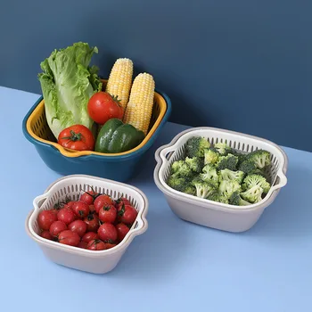 многофункциональная корзина для слива, бытовая двухслойная корзина для мытья овощей, креативная Кухонная корзина для фруктов, бытовая техника