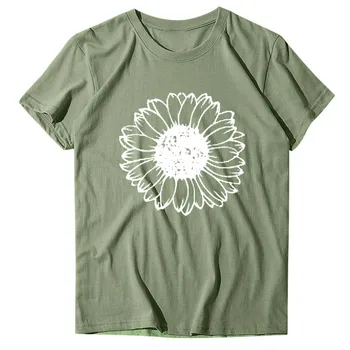 Женские футболки с цветочным принтом больших размеров, Летние футболки с коротким рукавом и круглым вырезом, футболки оверсайз, Y2k, Свободная уличная одежда, футболки, пуловеры