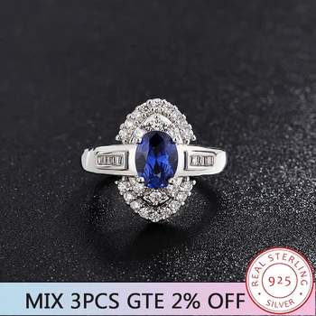 Роскошное сапфировое кольцо овальной формы с синим бриллиантом из серебра 925 Пробы для женщин, Овальное геометрическое ювелирное изделие в подарок на День Святого Валентина