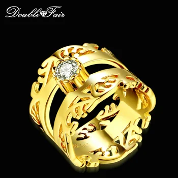 Двойной справедливый бренд Классический кубический цирконий золотого цвета корона кольцо Модные юбилейные украшения из кристаллов для женщин DFR474