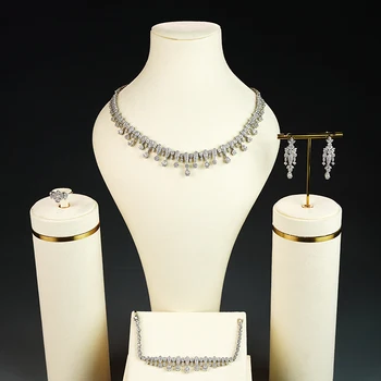 Ожерелье, серьги, кольцо, браслет, ювелирные аксессуары, набор из четырех предметов, набор украшений для женщин, подарочный набор циркония