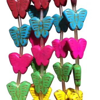 Бесплатная доставка Модные украшения 13x15 мм Красивые Многоцветные Бусины Howlite Butterfly 15 