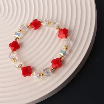 Корейский стиль маленький свежий праздничный пластиковый браслет с лепестками и кристаллами для женщин волшебный браслет для девочек